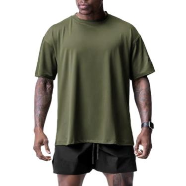Imagem de Pzgwan camisa de natação para homens correndo pescoço redondo rash guard manga curta quick dry surf pesca t shirt,Army green,XXXL