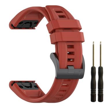 Imagem de VINIUSIKI Pulseira de relógio Fenix 7 6 5 de 22 mm, pulseira esportiva de silicone para Garmin Fenix 7 Pro/6 Pro/5 Plus/Forerunner 965/955/945/935/745/Approach S62/Epix Pro 2 de 47 mm, vermelha
