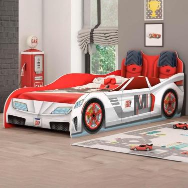 Imagem de Cama Infantil Carro Fast Car Branco Vermelho Móveis Estrela