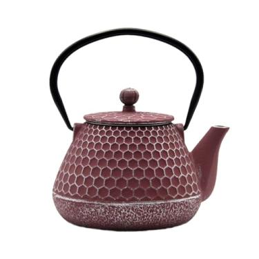 Imagem de Bule de chá pequeno de ferro fundido de 575 g, chaleira SECHUDO para fogão, revestida com interior esmaltado, bule de chá rosa com infusor de aço inoxidável para chá solto (padrão favo de mel)