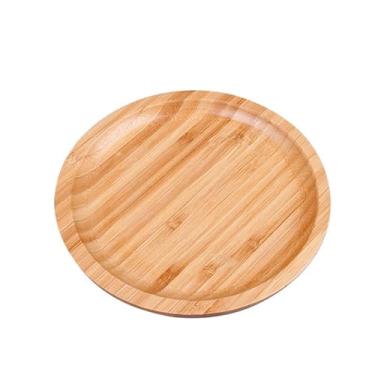 Imagem de Bandejas de bambu para servir de charcutaria, bandeja de cama portátil para café da manhã, jantar, bandejas para sala de estar, restaurantes (redondo 35 x 35 x 2 cm)