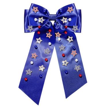 Imagem de 4 de julho Grampos de cabelo femininos bandeira americana estrela patriótica laço de cabelo vermelho branco azul EUA strass laços de cabelo 4 de julho acessórios de cabelo roupas lembranças de festa