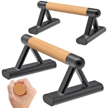 Imagem de SELEWAERE Parallettes de madeira para treino de chão, alças push-up antiderrapantes, barras de apoio de mão para fitness calistênico, madeira maciça com pés de tubulação de aço resistente, carrega até
