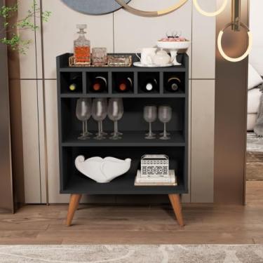 Imagem de Buffet Preto Aparador Adega Retro Pés Palito Nichos Garrafas Decoração Bar Sala Escritório