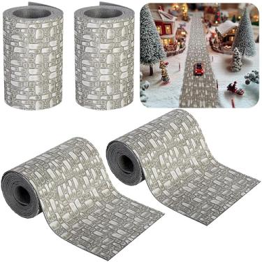 Imagem de Iceyyyy 4 peças de estrada de paralelepípedos da vila natalina - 99 x 8,5 cm cortável paisagem de vila natalina estrada - acessórios de aldeias de Natal em miniatura para decoração de paisagem de rua