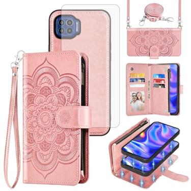 Imagem de Asuwish Capa de celular para Moto One 5G/One5G UW/Moto G G5 Plus com zíper carteira de celular com alça protetora de tela de vidro temperado com compartimento para cartão de flores Motorola One Lite