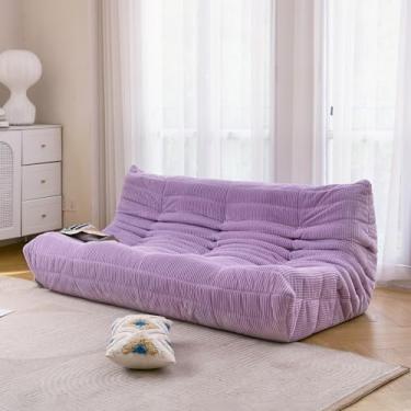 Imagem de N&V Fireside Sofá de três lugares, espreguiçadeira de piso solteiro sem braços de meados do século, cadeira macia premium de veludo cotelê para sala de estar, quarto (lavanda)