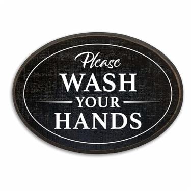 Imagem de Placa de madeira maciça de 12 x 17 cm com gancho de metal - lave suas mãos - Placa de madeira engraçada para banheiro, arte de parede, sala de estar, casa de fazenda, decoração de casa e escritório -