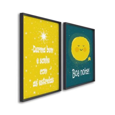 Imagem de Quadro Decorativo Duplo Sonhos com as Estrelas Quadros Decorativos para Noites Tranquilas (Preto, 50x75 C/Vidro)
