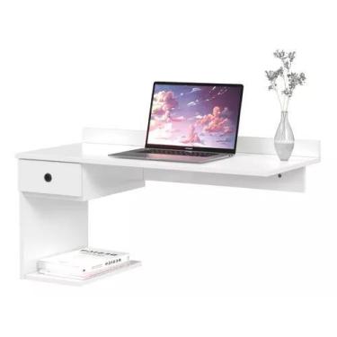 Imagem de Escrivaninha Suspensa 1 Gaveta 0,90m Charme Branco Ej - EJ Moveis
