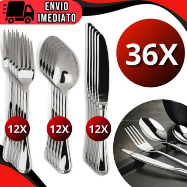 Imagem de Jogo de Talheres 36 Peças para Cozinha Aço Inox 12 Garfos 12 Facas 12 