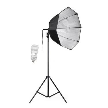 Imagem de Kit Softbox Octagonal 60cm, Lâmpada 135W 110V, Bolsa, Tripé 2m  - TUDO