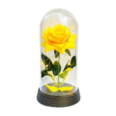 Imagem de Luminária A Rosa Encantada Amarela 20 Cm Base Ouro Quente - Amor Lindo