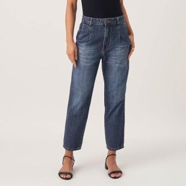 Imagem de Calça Jeans Color Mom Cintura Alta e Pregas Azul Escuro - Bloom, Azul 