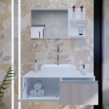 Imagem de Gabinete Banheiro Kairós 80 Grigio Montado C/cuba + Combo Branco - GAB