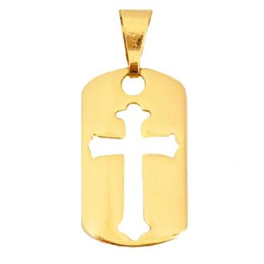 Imagem de Medalha Placa Pingente Cruz Crucifixo Vazada Banhado a Ouro 18k - Dini