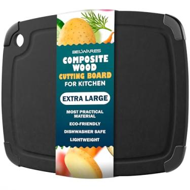 Imagem de Tábuas de corte seguras para lava-louças para cozinha - Tábua de corte de madeira composta extragrande com pés antiderrapantes e ranhura de suco - Tábua de cortar fina e leve ecológica (45 x 30 cm,