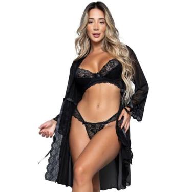 Imagem de Kit 10 Conjuntos Lingerie WLS Modas Sem bojo e Robe Sexy em Renda e Tu
