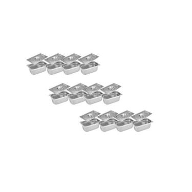 Imagem de CONJ 12 CUBAS Gastronômicas Em INOX GN 1/9x65 mm 590 ML + 12 TAMPAS 1/