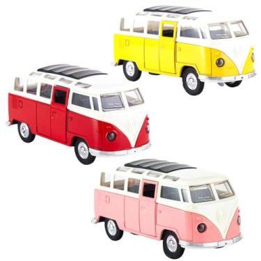 Imagem de Kit 3 Carrinhos De Metal Carros Miniatura Kombi 1950 23 Janelas Perua 
