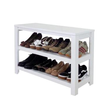 Imagem de Sapateira Banco De Piso Para Closets E Quartos 8 Pares Sapatos Branco Laca