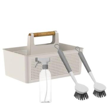 Imagem de Kit Lavanderia Com Balaio Organizador + Borrifador  + 2 Escovas - Ou