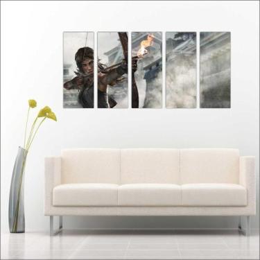 Imagem de Quadro Decorativo Games Tomb Raider Lara Croft Jogos Mosaico Com 5 Peç