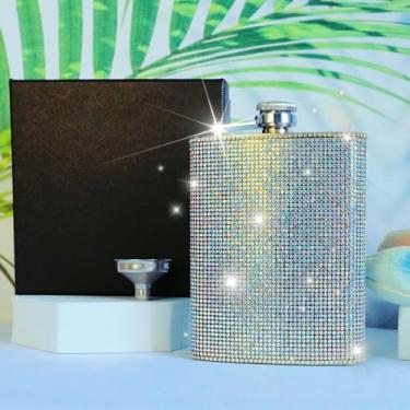 Imagem de Cantil feminino brilhante prata glitter diamante strass garrafa pequena para festa e decoração de casa 227 g para mulher