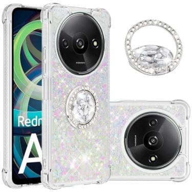 Imagem de Monwutong Capa de ajuste fino para Redmi A3, capa de silicone com glitter líquido efeito areia movediça com suporte, capa de proteção de tela e câmera para Redmi A3, WTZH colorida