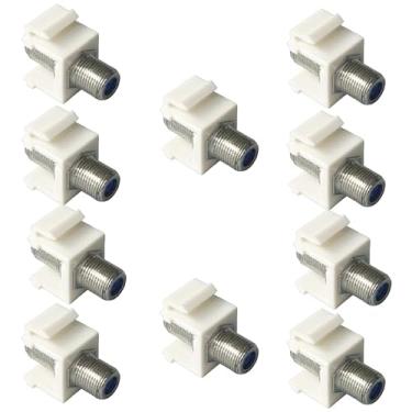 Imagem de 10 soquetes trapezoidais coaxiais, conector de cabo coaxial de 3 GHz, extensor de cabo tipo F RG6, adequado para painéis de parede e blocos de terminais (branco, placa com níquel)
