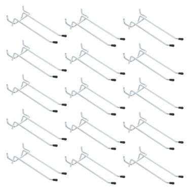 Imagem de HARFINGTON 15 ganchos para prateleiras de quadro de estacas de metal de 12,7 cm, suporte para pendurar na parede, ferramentas de organização para bancada, garagem, cozinha, loja, prata