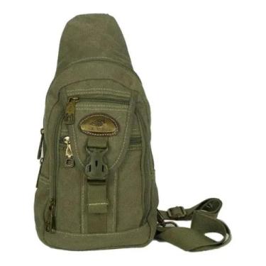 Imagem de Bolsa Pochete Transversal Impermeável Lona De Qualidade Kvn, Verde mil