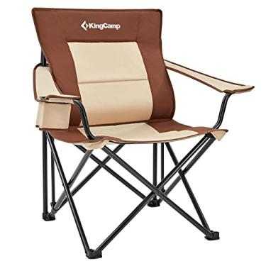 Imagem de KingCamp Cadeira de acampamento dobrável com apoio lombar grande, com encosto alto, ergonômica, cadeira de acampamento de braço acolchoado com suporte de copo para adultos, viagens, piquenique,