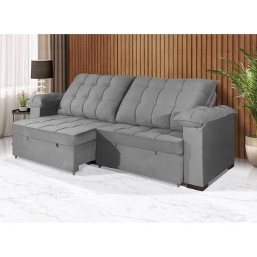 Imagem de Sofá Retrátil e Reclinável 2,90m Canadá ESTILO ESTOFADOS - Sude Veludo cor "Prata"