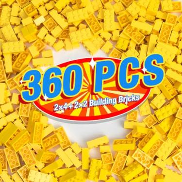 Imagem de MANNIDOO 360 Pieces Building Bricks, Classic Basic Building Flat Parts and Pieces - 2x4 Brick x200 and 2x2 Brick x160, Moc Building Bulks DIY Play Set Compatible with Lego, Yellow