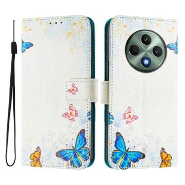 Imagem de Capa carteira para Oppo Reno12 F, 3 compartimentos para cartão, 1 compartimento para dinheiro, capa flip de couro PU com padrão fofo, capa com fivela magnética à prova de choque, compatível com sem