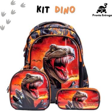 Imagem de Kit Mochila Escolar Infantil Dinossauro Com e Sem Rodinhas Criança Men