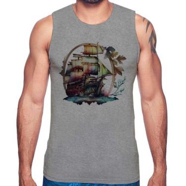 Imagem de Regata Navio e Flores - Foca na Moda, Cinza, GGG