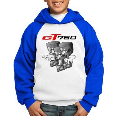 Imagem de Moletom Infantil Moto GT 750 Pistões - Foca na Moda, Branco, Azul, 4