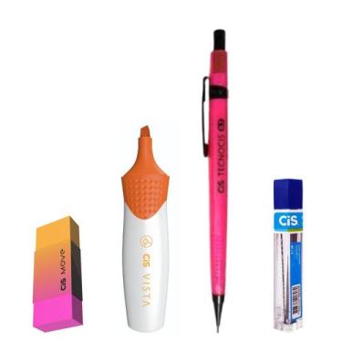 Imagem de Kit 4 Lapiseira Neon 0.5 Rosa + Borracha +Grafite +Vista Lrj - Cis