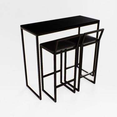 Imagem de Bancada Cozinha Balcão Gourmet 120cm Preto Com 2 Banqueta Estofada Pt 
