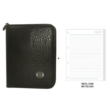 Imagem de Fichário Universitário Argolado Croco Preto Acp + Refil 96 folhas