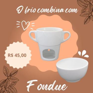 Imagem de Kit Fondue 250 ml + 1 Tigela 500 ml Porcelana Branca para Servir Segun