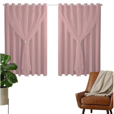 Imagem de Cortina Corta Luz 2,00m X 1,40m Com Voil Rosa Para Sala Ou Quarto - Ib