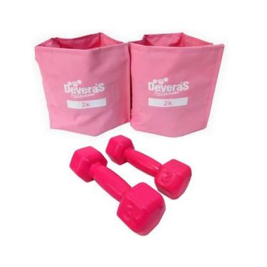 Imagem de kit halteres emborrachado pesos halter 3 kg tornozeleira de peso 2 kg 