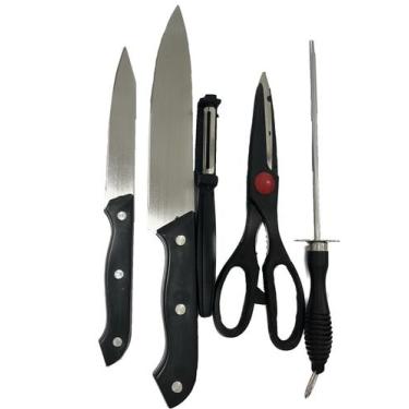 Imagem de Conjunto de Facas Tesoura Descascador Amolador Inox Kit Cozinha Carne 