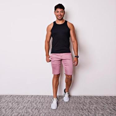 Imagem de Bermuda Masculina Esporte Fino em Sarja - I.Con, Rosa, 40