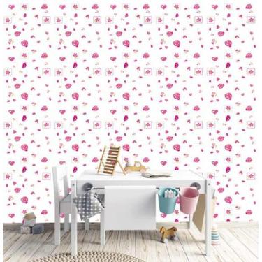 Imagem de Papel de Parede Adesivo Infantil Joaninhas Borboletas E Flores Pink Fu