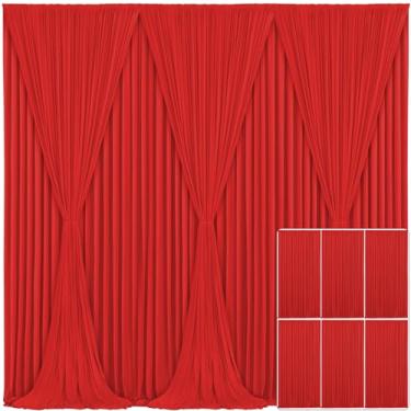Imagem de Cortina de fundo vermelha com 6 painéis para festas, casamento, sem rugas, vermelho, para fotos, cortinas, pano de fundo, decoração de tecido para festa de aniversário, chá de bebê, Natal 9 m (L) x 3 m (A)
