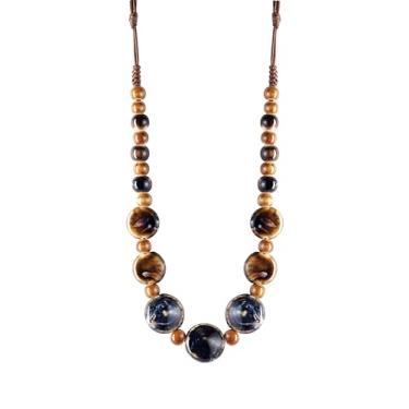 Imagem de MINACHI Boho Hippie Colar de contas de cerâmica, vintage, boêmio, verão, praia, presente para mulheres, Zinco, Sem Pedra Preciosa